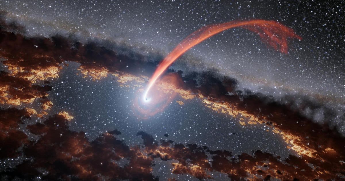 This illustration shows a glowing stream of material from a star as it is being devoured by a supermassive black hole (Representative Cover Image Source: NASA/JPL-Caltech)