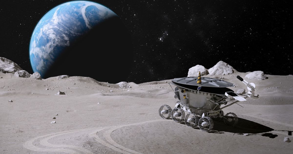 An abandoned, old lunar rover stands on the surface of the moon against the background of stars and the Earth (Representative Cover Image Source: Getty | Vitaly Kusaylo)