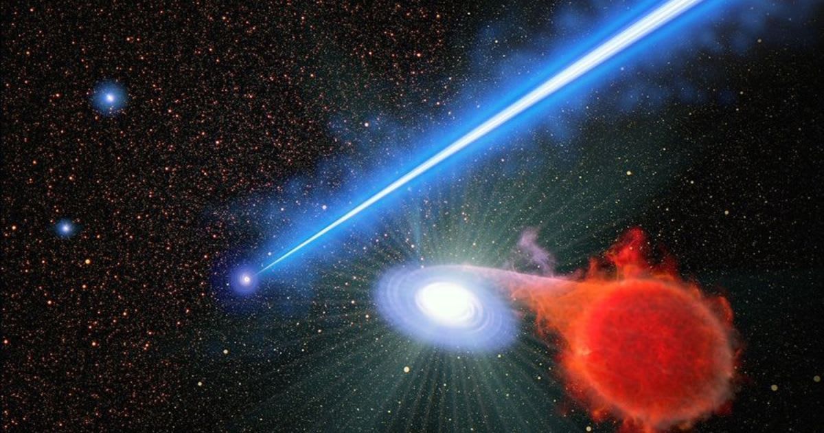 An artist's concept looking down into the core of the giant elliptical galaxy M87. A supermassive black hole ejects a 3,000-light-year-long jet of plasma (Representative Cover Image Source: NASA)