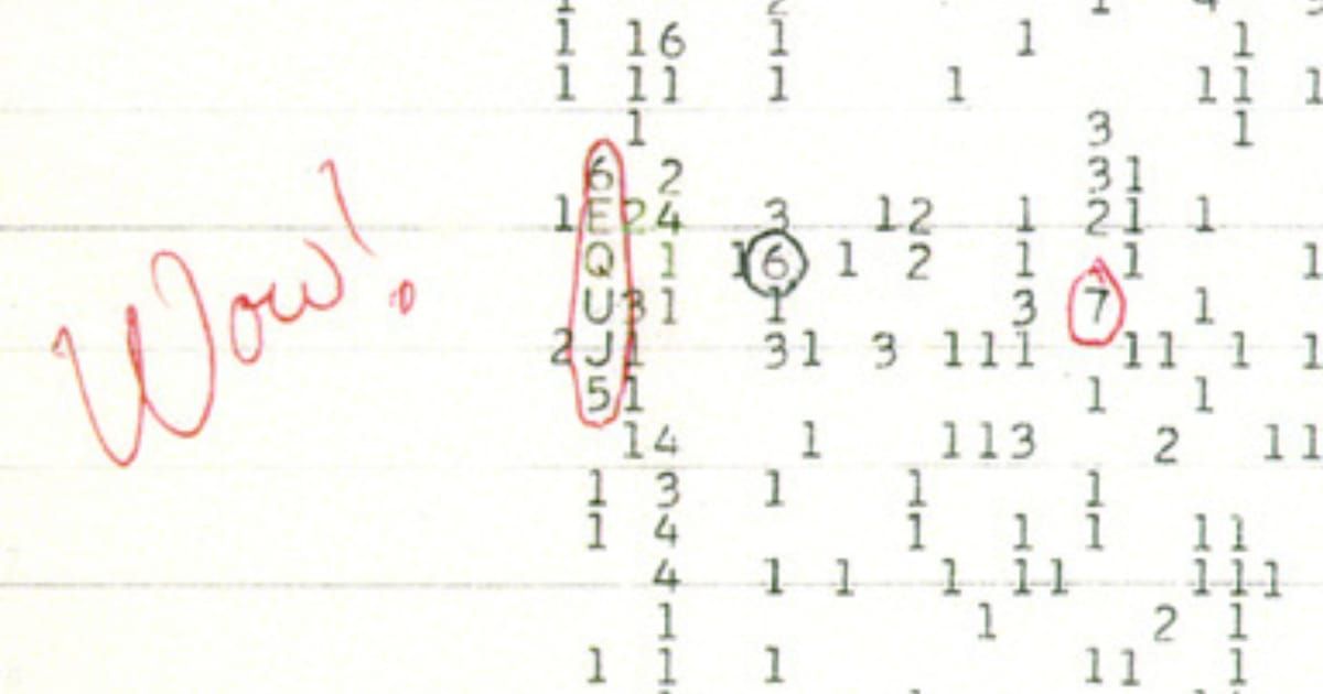 The scan of a color copy of the original computer printout of the "Wow!" signal.
(Cover Image Source: Big Ear Radio Observatory and North American AstroPhysical Observatory (NAAPO))