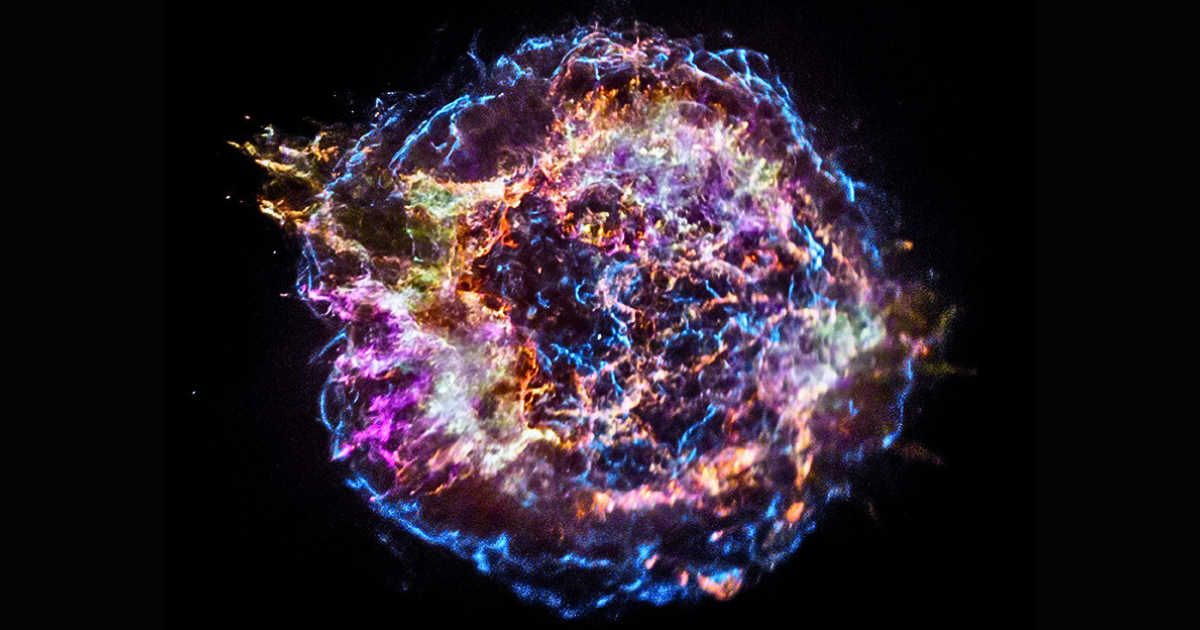 This graphic features Chandra data of the Cassiopeia A (Cas A) supernova remnant that reveals that the star’s interior violently rearranged itself mere hours before it exploded. (Cover Image Source: Chandra | Photo by  NASA/CXC/Meiji Univ./T. Sato et al.)