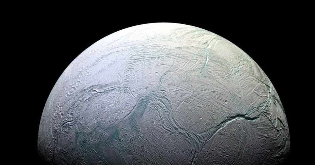 This view of Saturn's moon Enceladus was taken by NASA's Cassini spacecraft. (Cover Image Source: Wikimedia Commons | Photo by NASA/JPL/Space Science Institute, Processed by Kevin M. Gill)