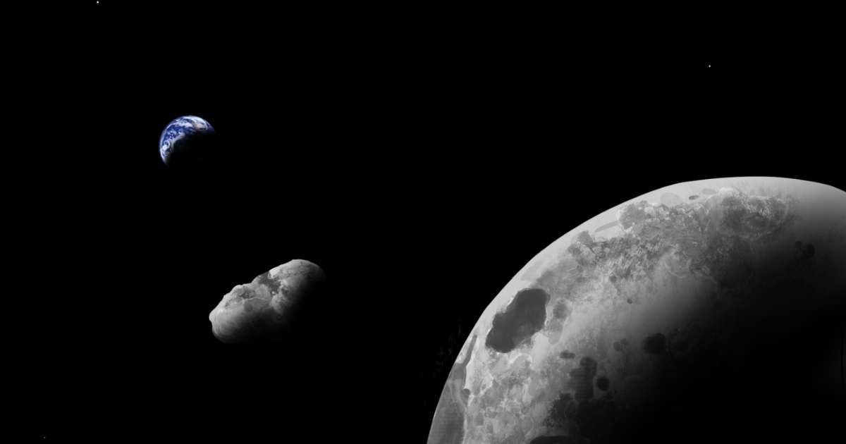 An artist's impression of Earth quasi-satellite Kamo`oalewa near the Earth-moon system (Representative Cover Image Source: University of Arizona | Addy Graham)