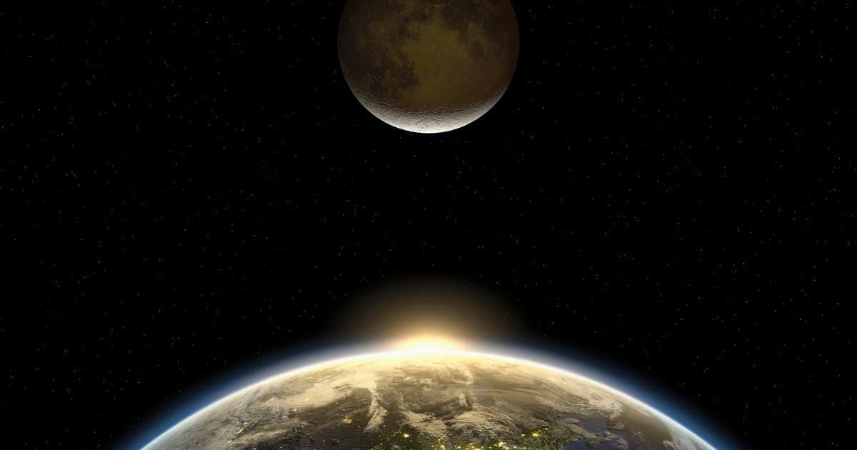 The sun and the moon appear over the earth. The dark side of the earth shows the city and night lights (Representative Cover Image Source: Getty | Matthias Kulka)