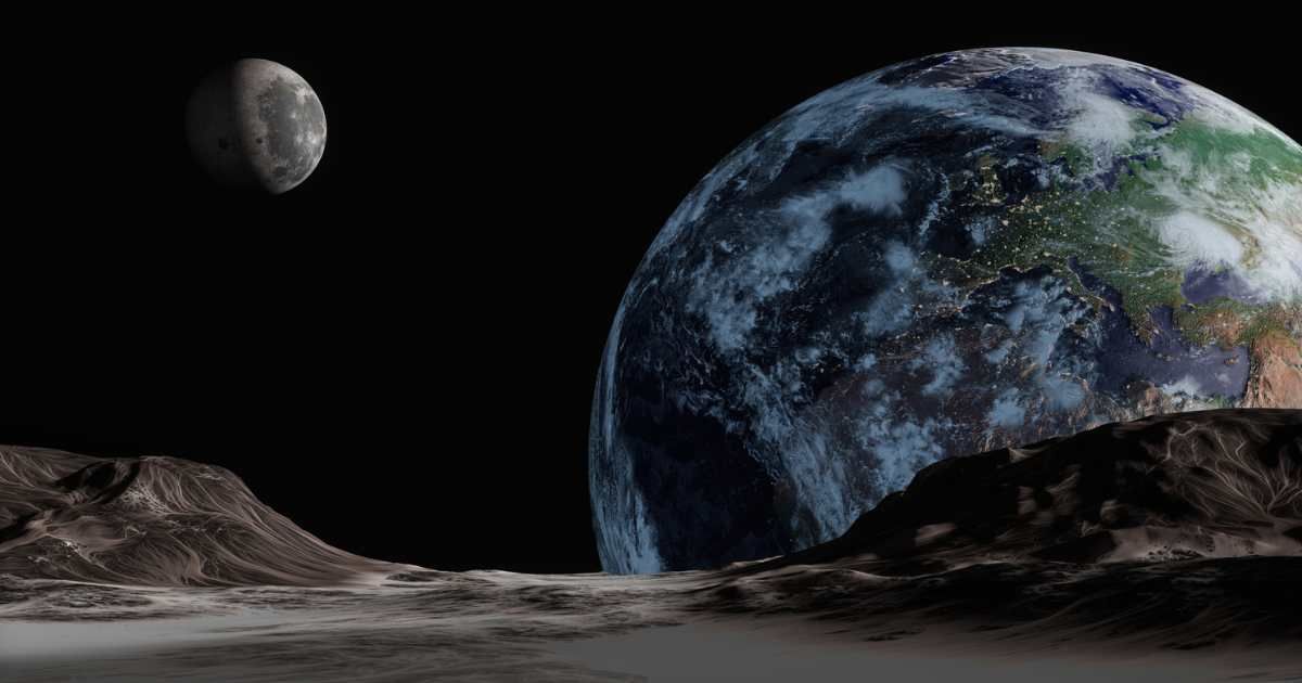 Land on a black background and the distant earth and moon (Representative Cover Image Source: Getty | leoimage)
