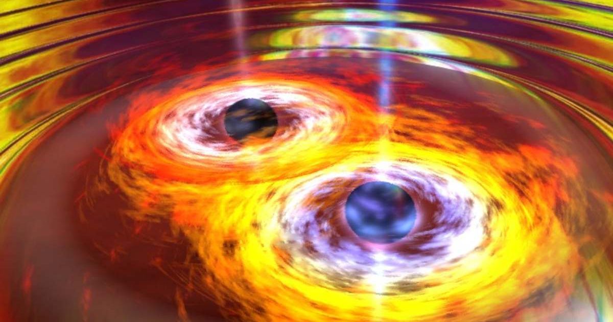 As two super-massive black holes spiral around each other and eventually merge, they create gravitational waves (Representative Cover Image Source: NASA)