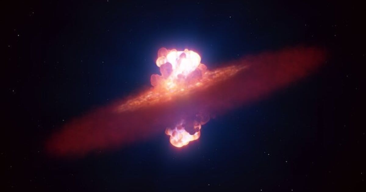 This artist’s impression shows a star going supernova. About 22 million light-years away the supernova, SN 2024ggi, exploded in the galaxy NGC 3621 (Cover Image Source: ESO | L. Calçada)
