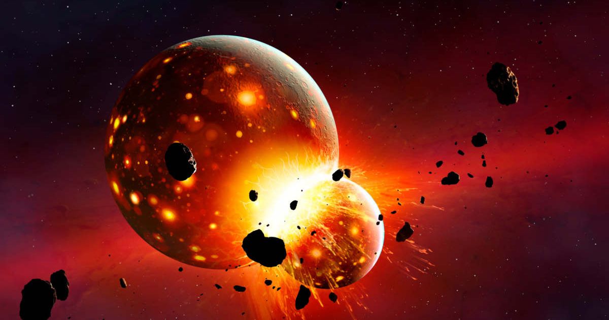 Artwork of the young Earth-Moon system, when the Earth was struck by a protoplanet called Theia. (Representative Cover Image Source: Getty Images | Photo by MARK GARLICK)