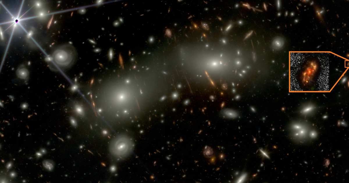 Alaknanda captured using JWST. Also seen are other galaxies in the Abell 2744 cluster. (Cover image source: NASA/ESA/CSA, I. Labbe/R. Bezanson/Alyssa Pagan (STScI), Rashi Jain/Yogesh Wadadekar (NCRA-TIFR)