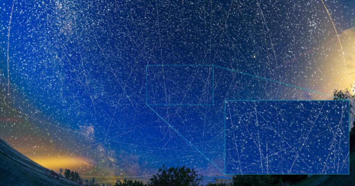 An image of a blend of exposures showing all the satellites in a crowded sky from Alberta, Canada (Representative Cover Image Source: Getty Images | Alan Dyer/Stocktrek Images)