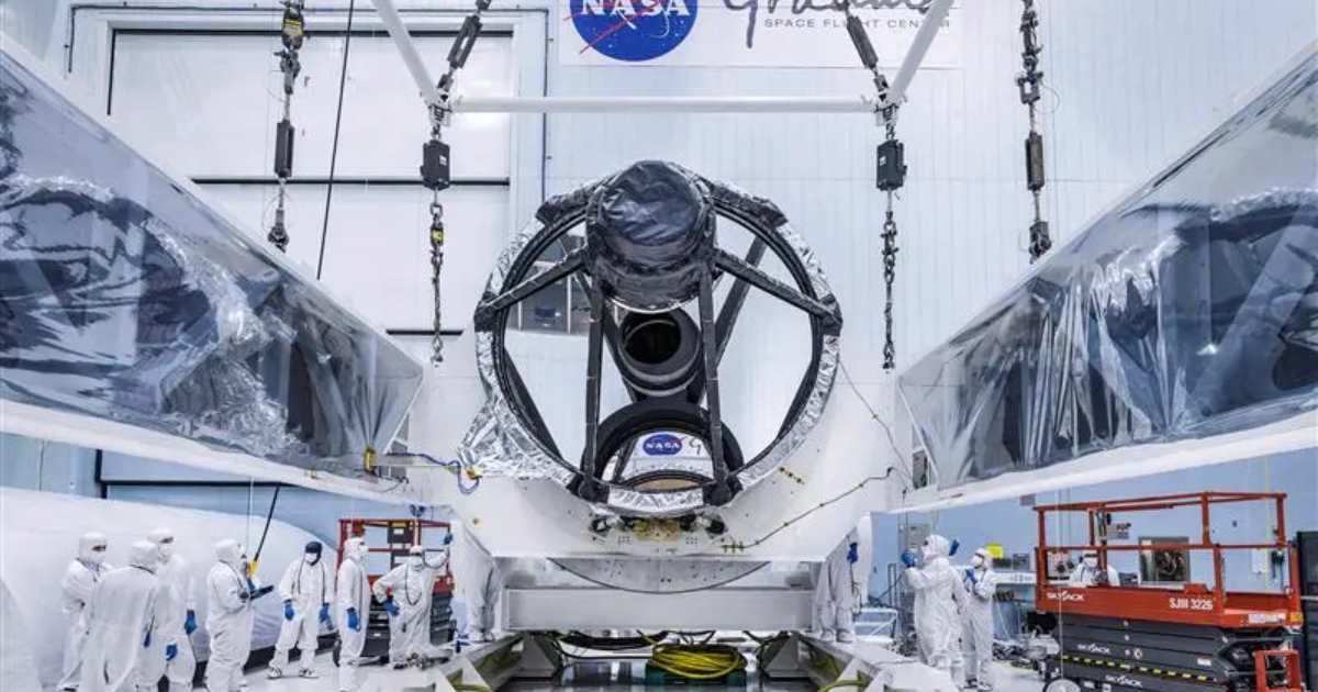 This photo shows the Optical Telescope Assembly for NASA’s Nancy Grace Roman Space Telescope, which was recently delivered to the largest clean room at the agency’s Goddard Space Flight Center in Greenbelt, Md (Cover Image Source: NASA/Chris Gunn)