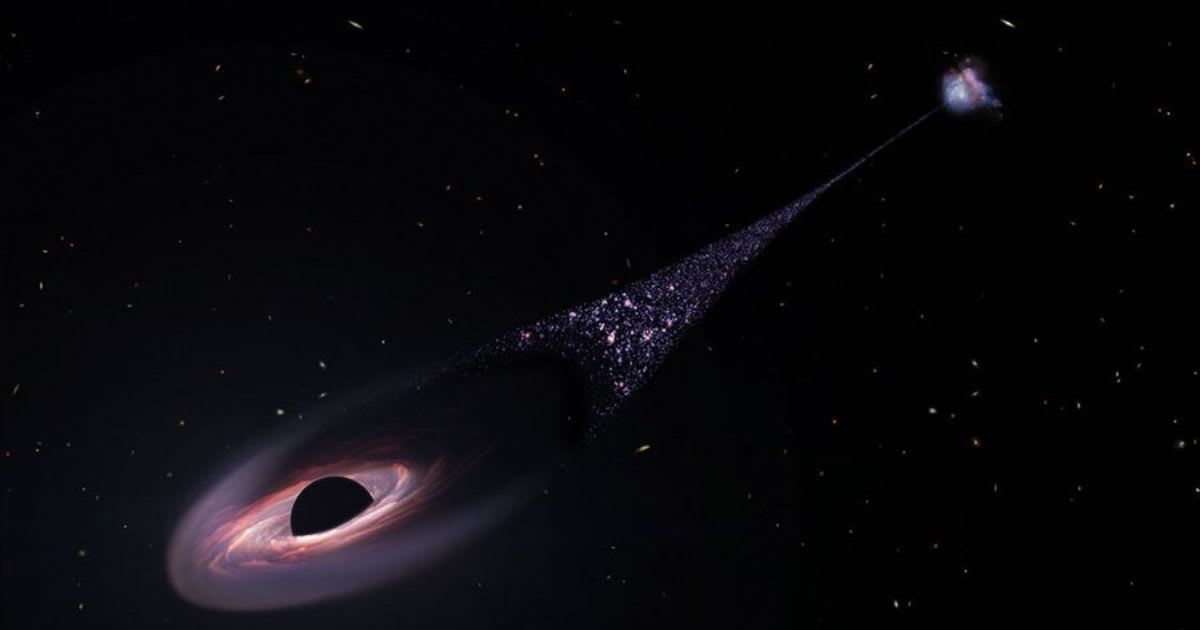 This is an artist's impression of a runaway supermassive black hole that was ejected from its host galaxy as a result of a tussle between it and two other black holes (Representative Cover Image Source: NASA)