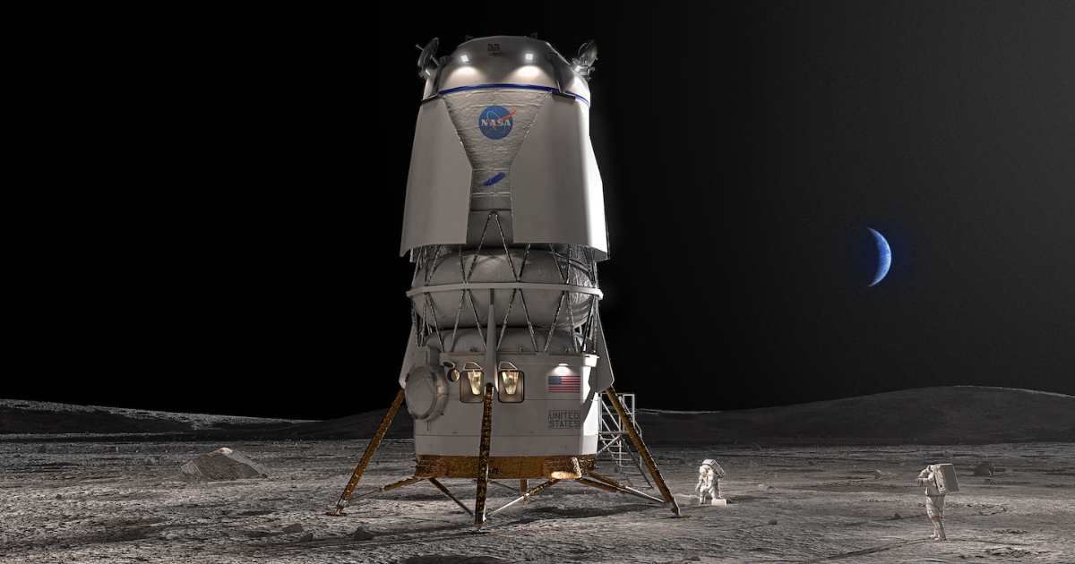 A rendering of Blue Origin’s Blue Moon lander that will return astronauts to the Moon as part of NASA’s Artemis program. (Representative Cover Image Source: Blue Origin Gallery)