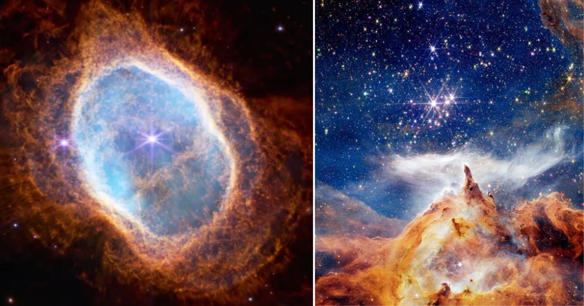 (L) NASA’s Webb captures dying star’s final ‘performance’ in fine detail. (R) An image of Nebula NGC 6357. (Cover Image Source: Right - NASA, ESA, CSA, and STScI; Left - X-ray: NASA/CXC/Penn State/G. Garmire; Infrared: NASA, ESA, CSA, and STScI)
