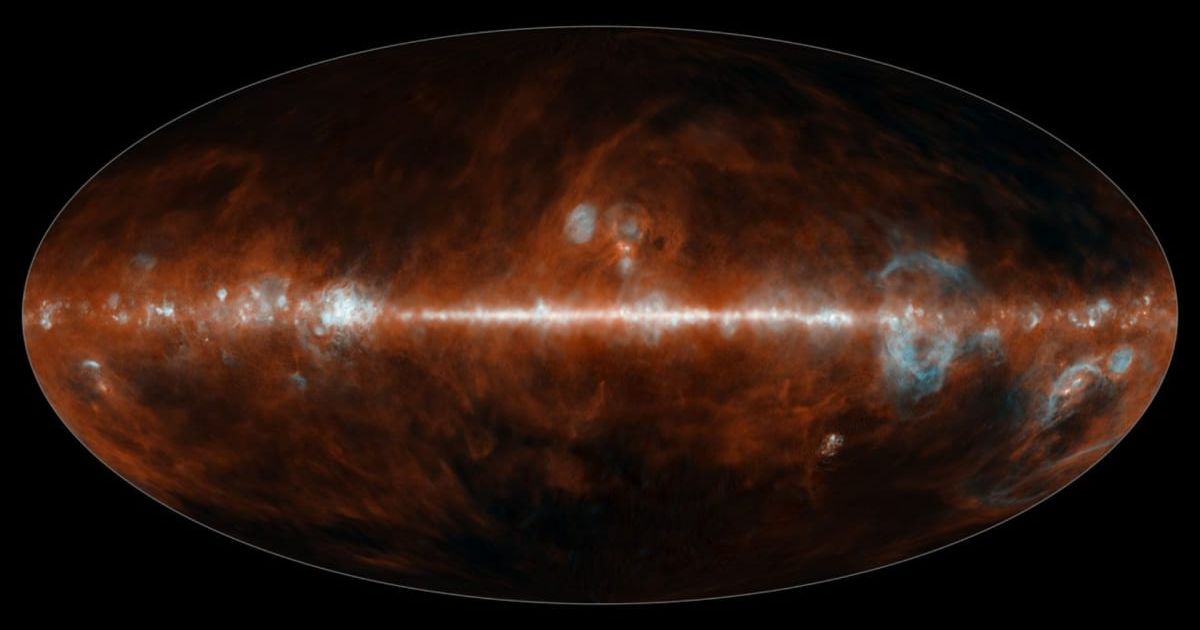 The infrared colors emitted primarily by dust (red) and hot gas (blue), key ingredients for forming new stars and planets, are seen in this SPHEREx image. (Cover Image Source: NASA JPL | Photo by NASA/JPL-Caltech)