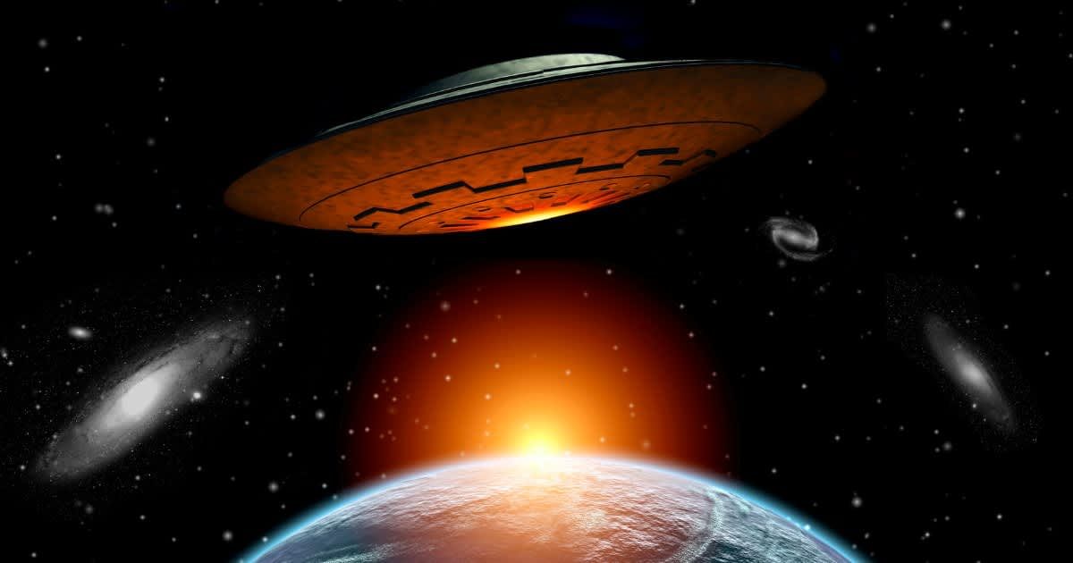 An illustration showing an alien flying saucer visiting the Earth (Representative Cover Image Source: Getty Images | Mark Stevenson/Stocktrek Images)