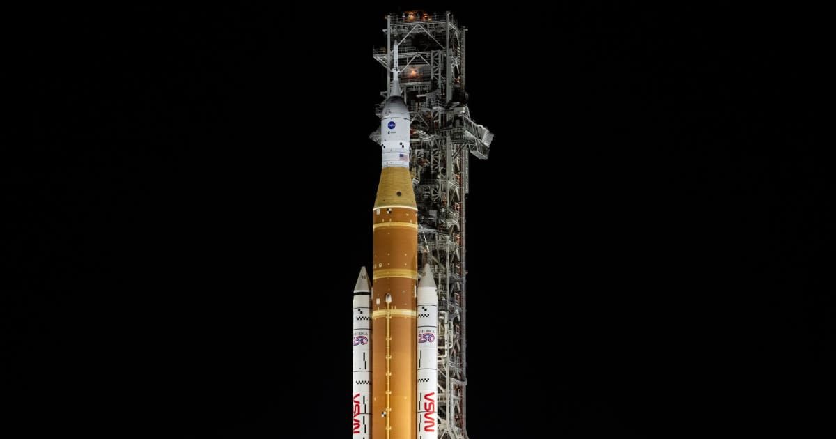 NASA’s Space Launch System (SLS) rocket and Orion spacecraft, secured to the mobile launcher, are seen at Launch Pad 39B. (Cover Image Source: NASA/Joel Kowsky)