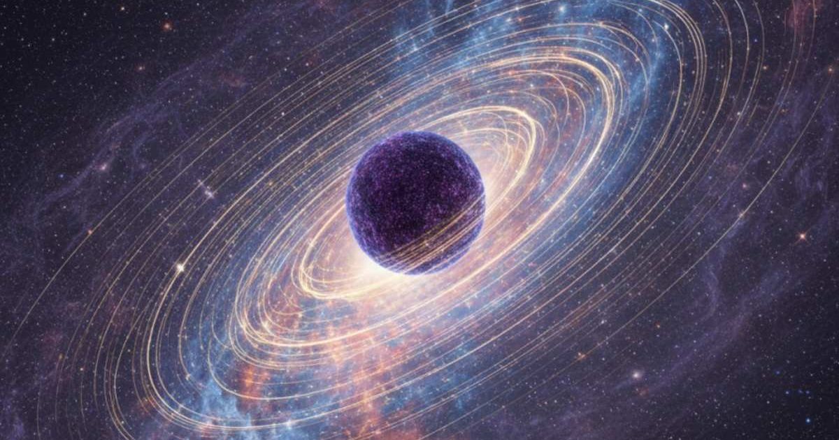 Artistic representation of the Milky Way, where the innermost stars move at near relativistic speeds around a dense core of dark matter, with no black hole at the center.  (Representaive Cover Image Source: Valentina Crespi et al. )