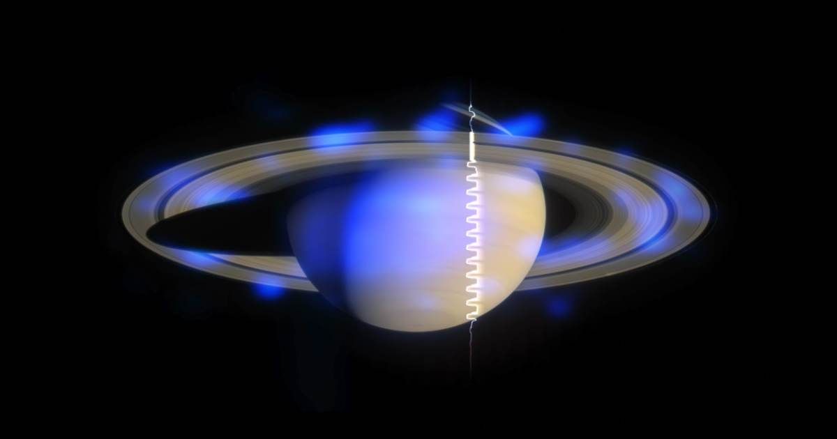 Screenshot from the scan of Saturn as it sweeps to the left. One can hear a siren effect whose frequency follows the arc of the rings. [Representative Image Source: NASA | CXC | SAO | K.Arcand, SYSTEM Sounds (M. Russo, A. Santaguida)]
