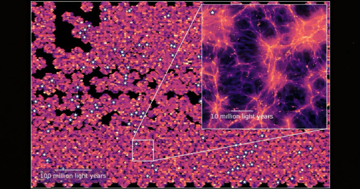 Line Intensity Map made by tracing the excited hydrogen in the universe 10 billion years ago. (Cover Image Source: Maja Lujan Niemeyer/Max Planck Institute for Astrophysics/HETDEX, Chris Byrohl/Stanford University/HETDEX)