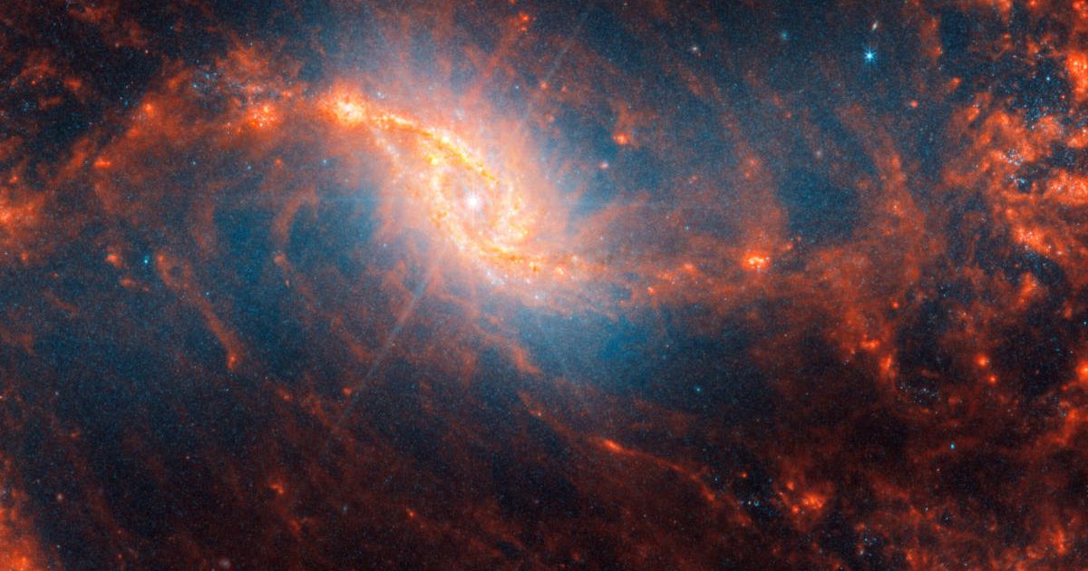 NGC 1365 is 56 million light-years away in the constellation Fornax. [Cover Image Source: NASA, ESA, CSA, STScI, J. Lee (STScI), T. Williams (Oxford), PHANGS Team]