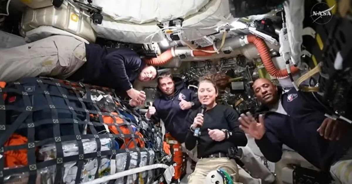 Artemis II crew members Jeremy Hansen, Reid Wiseman, Christina Koch, and Victor Glover answer questions from reporters during the first downlink event of their mission. (Cover Image Source: NASA)