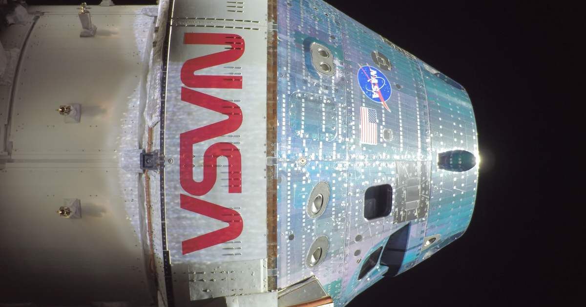 Orion captured with a camera mounted on one of its solar array wings during a routine external inspection on day 2. The image was downlinked by the Orion Artemis II Optical Communications System. (Representative Image Source: NASA)