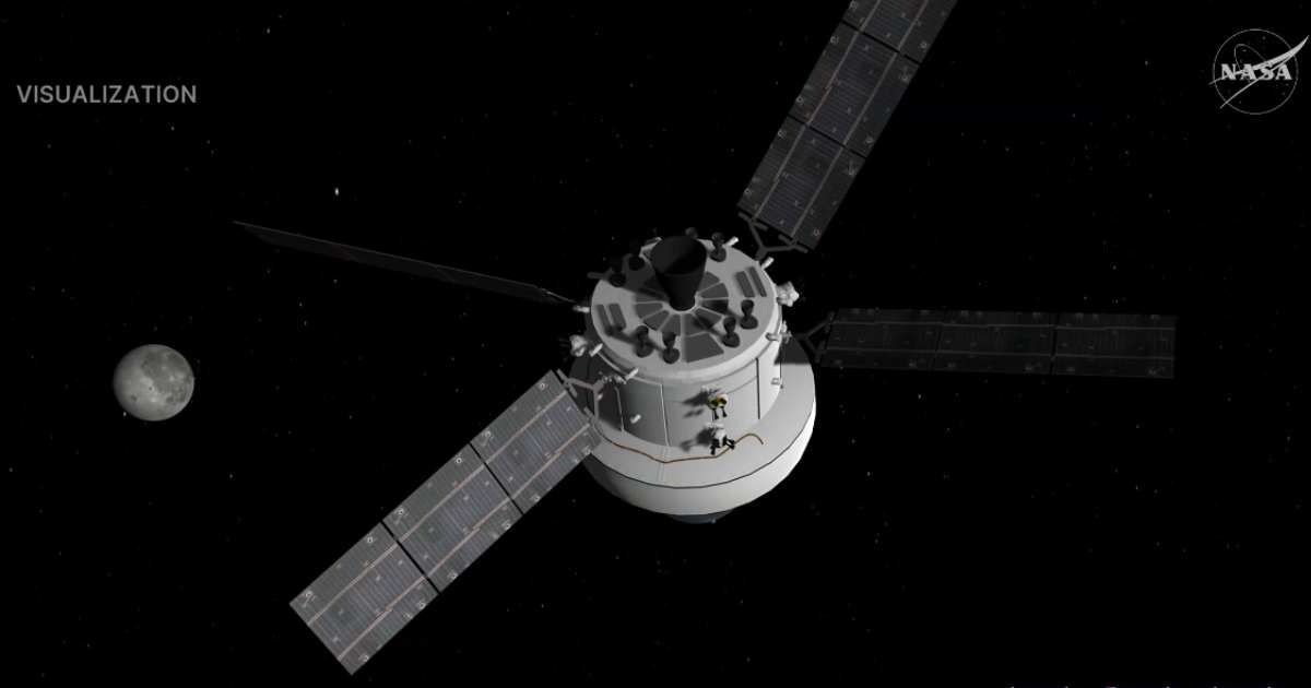 A visualization of the Orion spacecraft with the Moon in the distance before the lunar flyby. (Cover Image Source: NASA live streaming/YouTube)