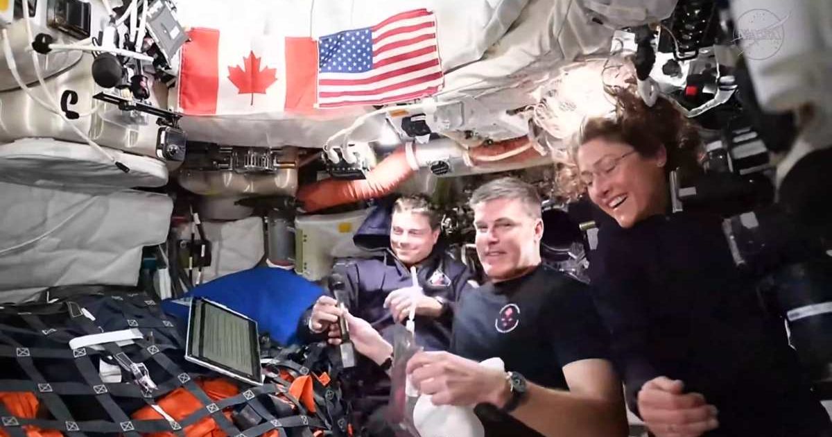 Members of the Artemis II flight crew besides Victor Glover during the CSA downlink event on April 5, 2026. (Cover Image Source: NASA)