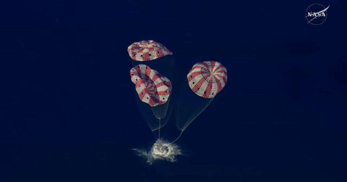 The Artemis II Orion crew capsule (Integrity) splashes down in the Pacific Ocean off the coast of San Diego. (Cover Image Source: NASA / YouTube)