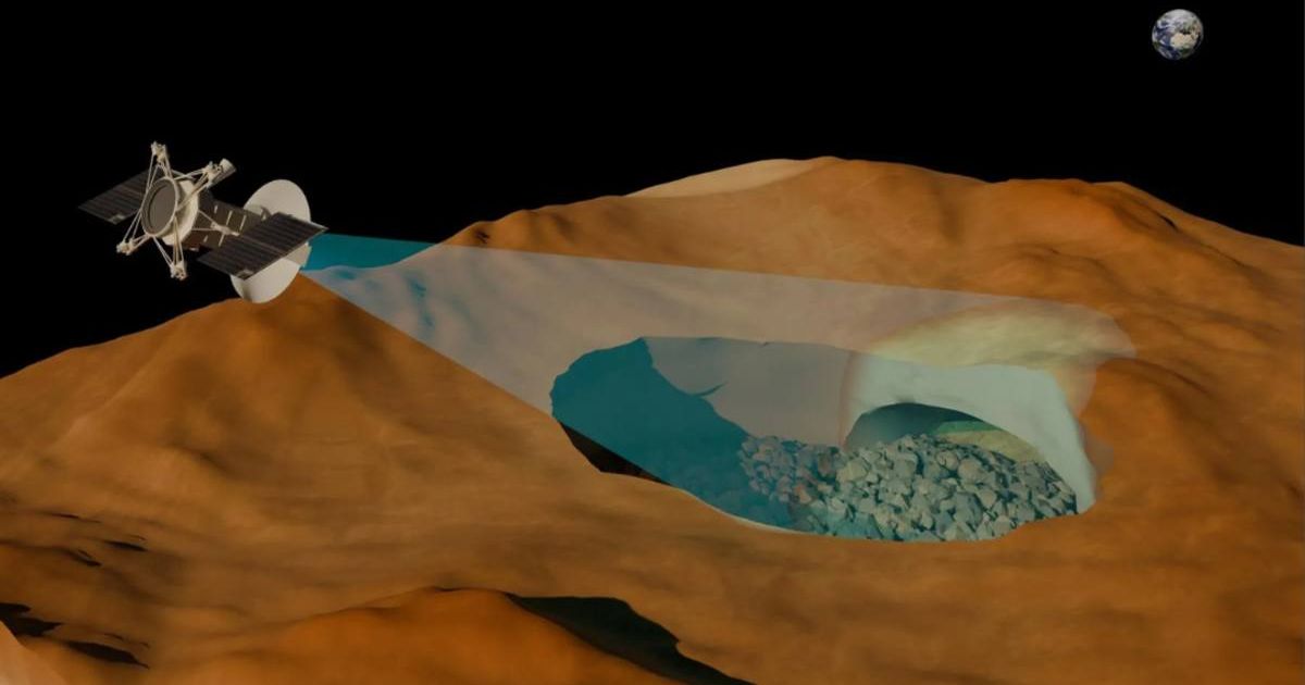 Venus skylight in the Nyx Mons region reveals a subsurface cave, hypothesized to be a lava tube. (Cover Image Source: RSLab, University of Trento)