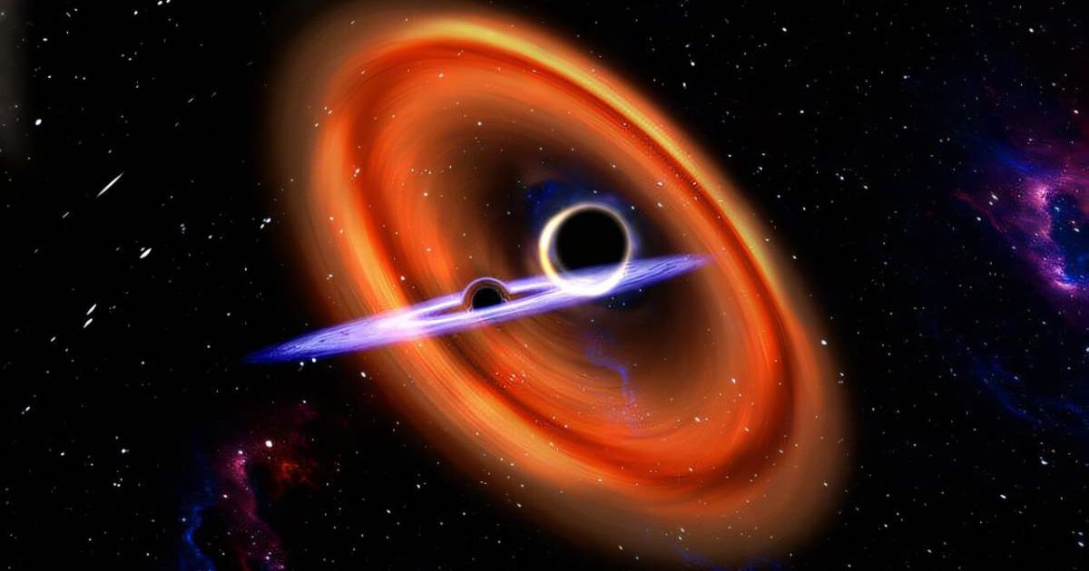 Artist's impression of a pair of black holes merging, involving one with unusual spin. (Representative Cover Image Source: Carl Knox, OzGrav, Swinburne University of Technology)