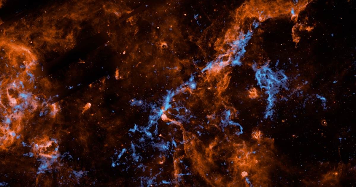 SPHEREx image of Cygnus X. (Cover Image Source: NASA | JPL-Caltech | IPAC | Hora et al)