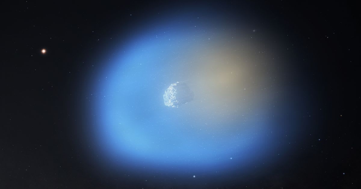 An artist's impression of 3I/ATLAS is shown as it passes near the Sun, illuminating one side of the comet. (Cover Image Source: NSF/AUI/NSF NRAO/M.Weiss)