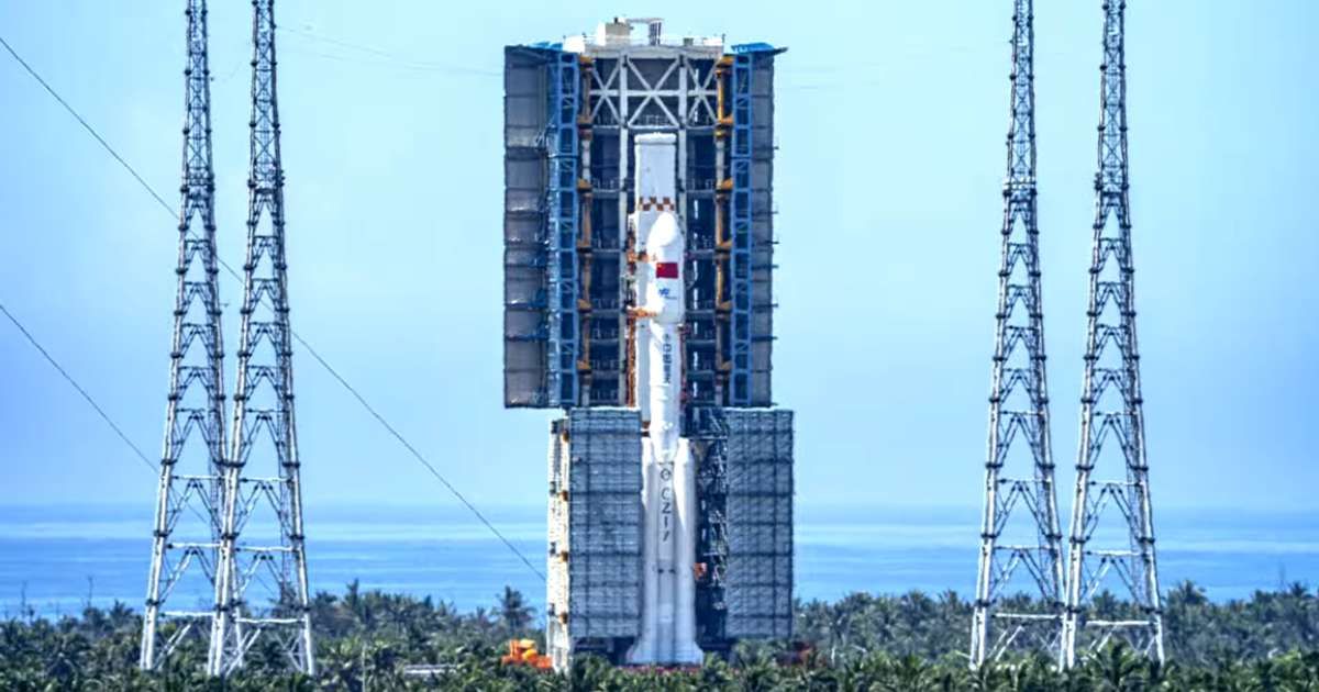 Long March-7 awaiting launch at the pad with the Tianzhou capsule on top. (Cover Image Source: CGTN Youtube)