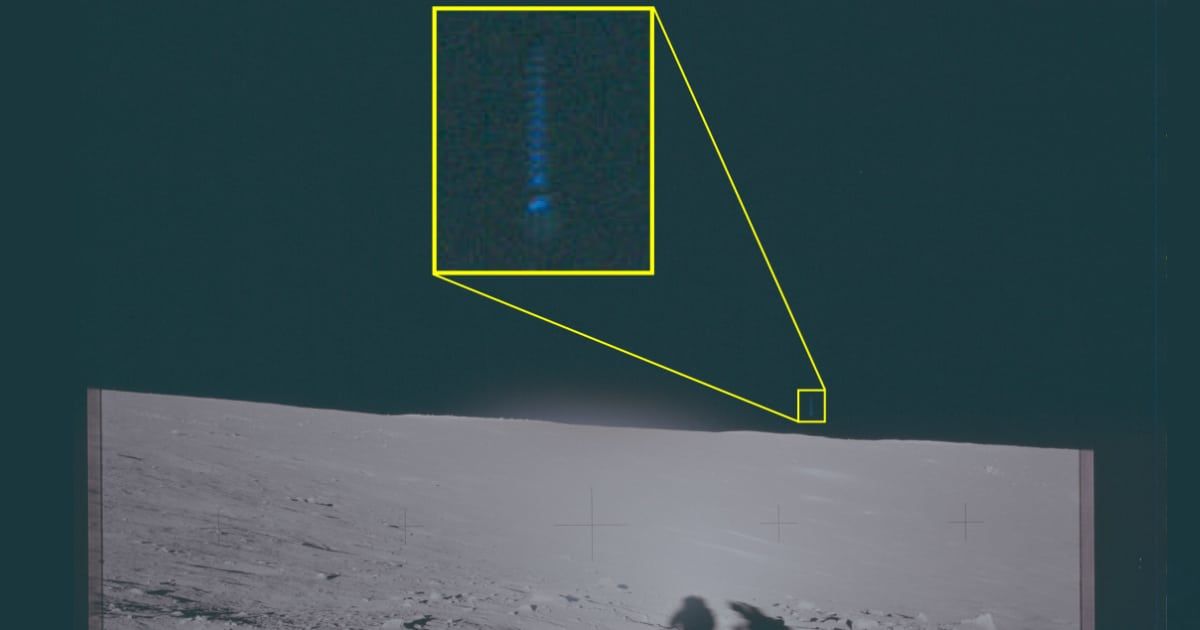 Viewed from the landing site of Apollo 12, a highlighted area of interest is shown in the recently-released UFO files. (Image Source: US DOW)