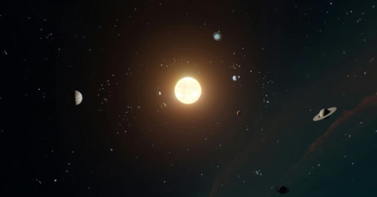 CGI rendering of our solar system showing the sun and the outer planets (out of scale). A dim haze of the milky way galaxy is shown in the background. (Representative Image Source: Getty Images)