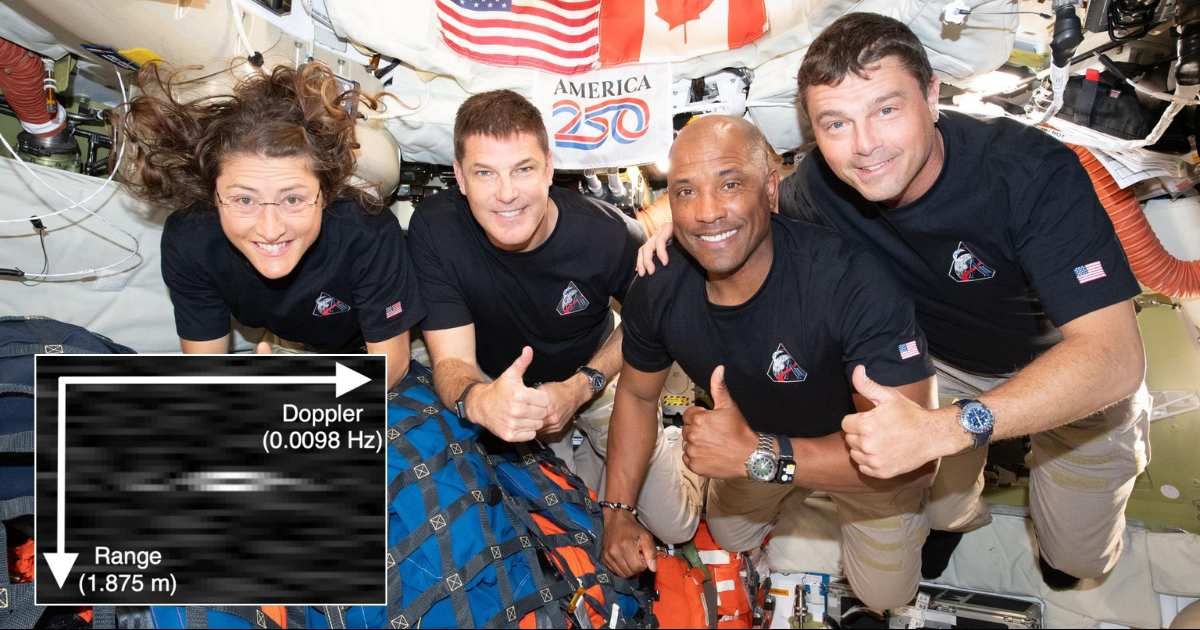 The Artemis II astronauts posing for a group photo from the Orion capsule in space on their way to the Moon. (Cover Image Source: NASA); The inset image is of the Orion capsule shared by the Green Bank Telescope. (Credit: JPL & NSF/AUI/NSF NRAO)