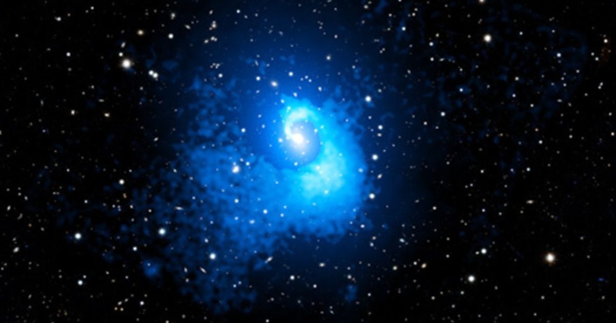 Abell 2029 galaxy cluster as imaged by Chandra (blue) and Pan-STARRS (white dots). (Cover Image Source:  X-ray: NASA/CXC/CfA/C. Watson et al.; Optical: PanSTARRS; Image Processing: NASA/CXC/SAO/N. Wolk and P. Edmonds) (Image resized on Canva)