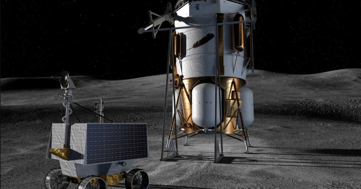 Artist’s concept shows Blue Origin’s Blue Moon Mark 1 lander and NASA’s VIPER on the lunar surface. (Representative Image Source: Blue Origin)
