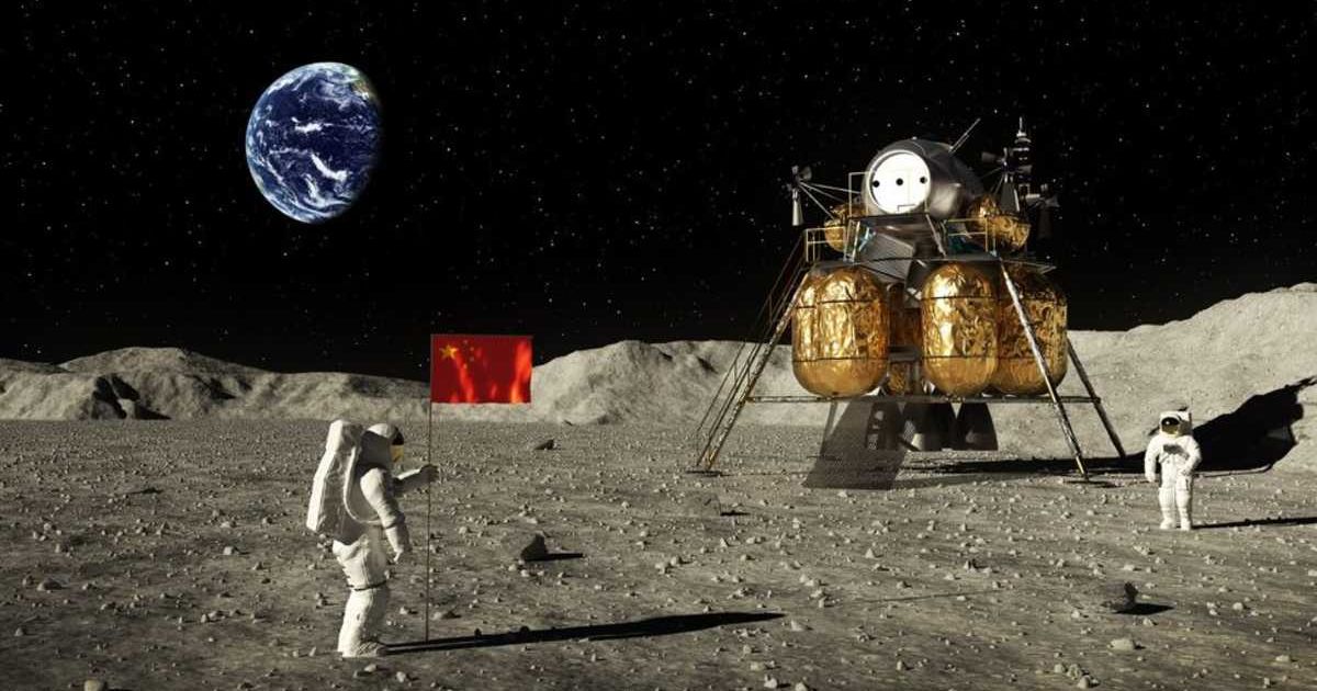 Artist's illustration of astronauts on the moon planting a Chinese flag. (Representative Image Source: Getty | 3DSculptori)