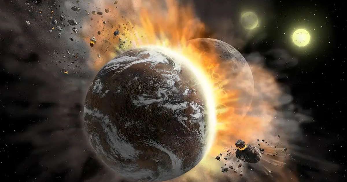 This artist’s concept illustrates a catastrophic collision between two rocky exoplanets, turning both into dusty debris. (Image Source: NASA/SOFIA/Lynette Cook)