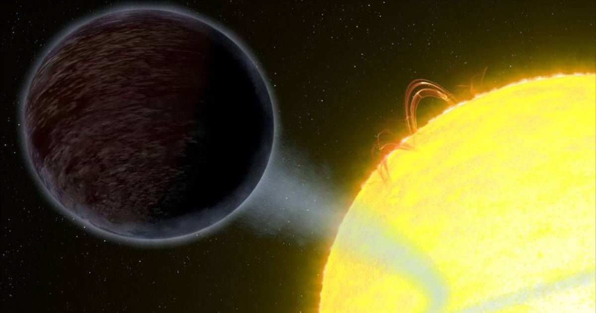 An illustration showing WASP-12b, one of the darkest known exoplanets, orbiting a star like our Sun. [Representative Cover Image Source: NASA/ESA/G. Bacon (STScI)]