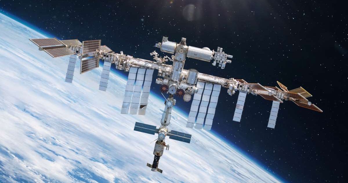 An image of the ISS in orbit around the Earth in space,  with elements furnished by NASA. (Representative Cover Photo by dima_zel)