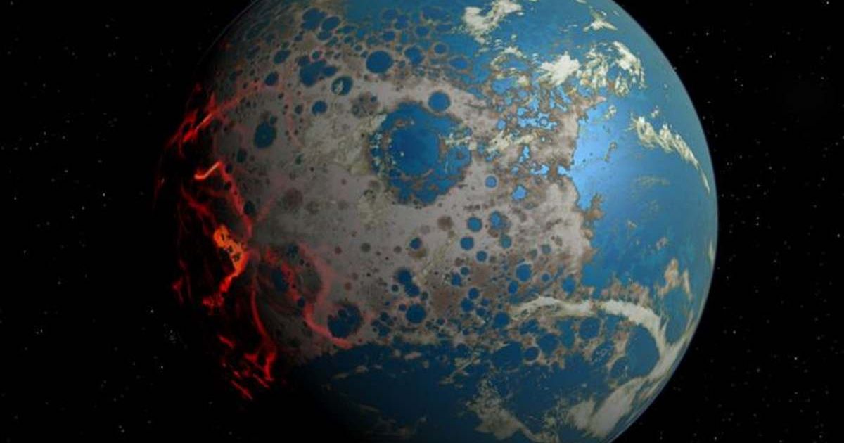 This image, created by SwRI scientist Dr. Simone Marchi, shows early Earth's surface dotted by impact craters, which created hydrothermal conditions that might have supported the evolution of life. (Cover Image Source: Southwest Research Institute)
