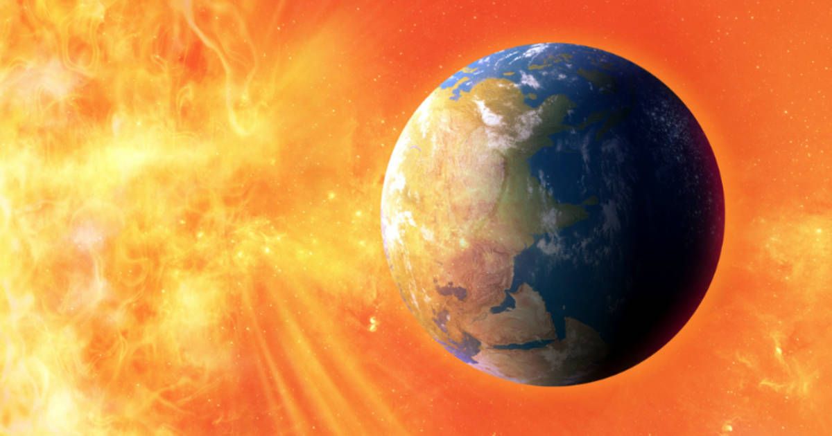 A digital illustration of a solar flare hitting Earth. (Representative Cover Image Source: Getty Images | Victor Habbick Visions) 