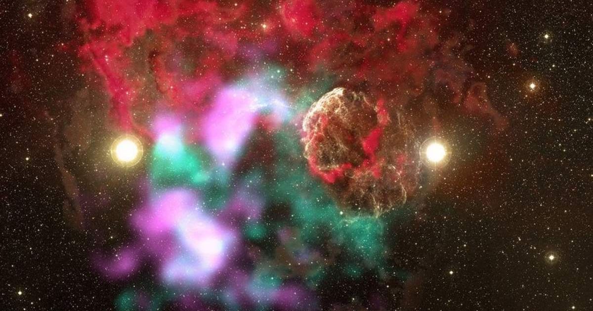 The well-known supernova remnant IC 443 (right) has an older, fainter neighbor (shown here in blue-green and magenta) called G189.6+3.3. (Image Credit: NASA Goddard Space Flight Center and M. Michailidis et al. 2026)