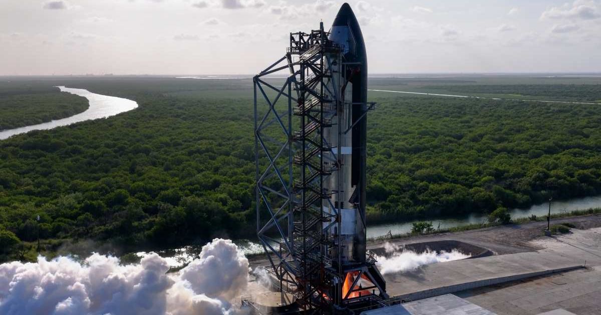 Ship 40—the Starship upper stage meant for Flight 13—undergoes a static fire test at the Massey test site in Starbase, Texas. (Cover Image Source: X/SpaceX)