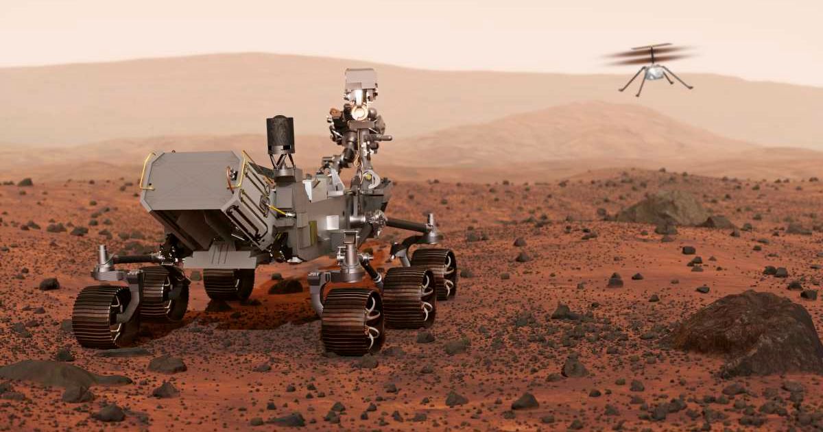 Artwork of NASA's Mars 2020 mission, which consists of a rover called Perseverance and a smaller rotorcraft called Ingenuity. (Cover Image Source: MARK GARLICK / SCIENCE PHOTO LIBRARY / Getty Images)