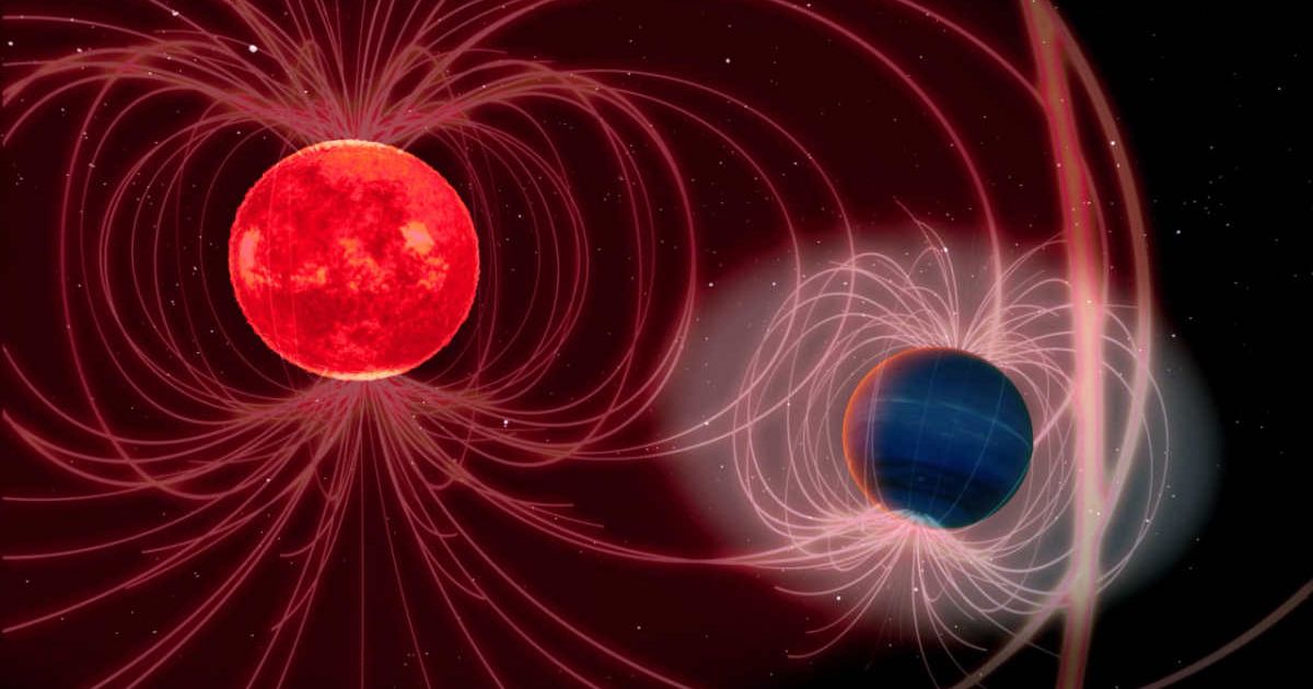 Artist’s impression of the interaction between the star (GJ 436) and the exoplanet (GJ 436 b). (Representative Cover Image Source:  IAA-CSIC/LampScience)